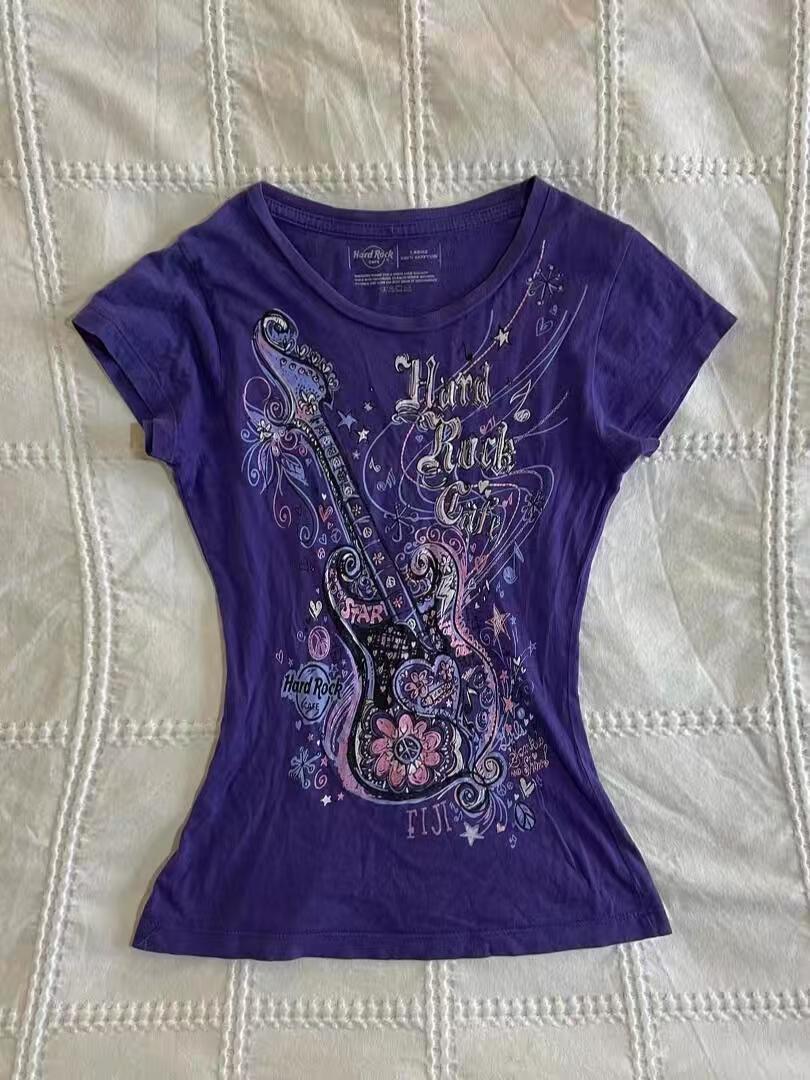 Vintage Fashion Subculture - Damen Subkultur Vintage Lila Print T-Shirt