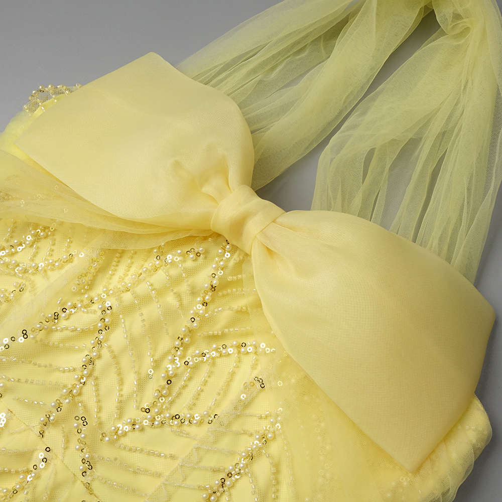 Vintage Fashion Exhibition - Vintage Gelbes Netz-Pailletten-Abendkleid Elegantes Neckholder-Kleid mit