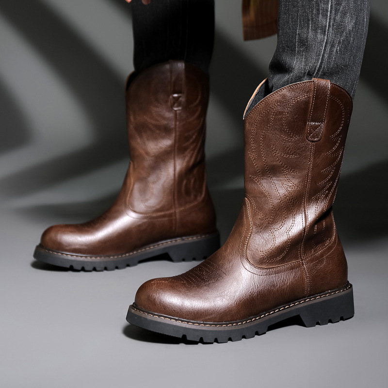 Vintage Fashion For Mens - Mode Herren Cowboy Stiefel Neue Stickerei